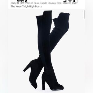 ShoeNTale Elegant Black Thigh-High faux suede Heeled Boots